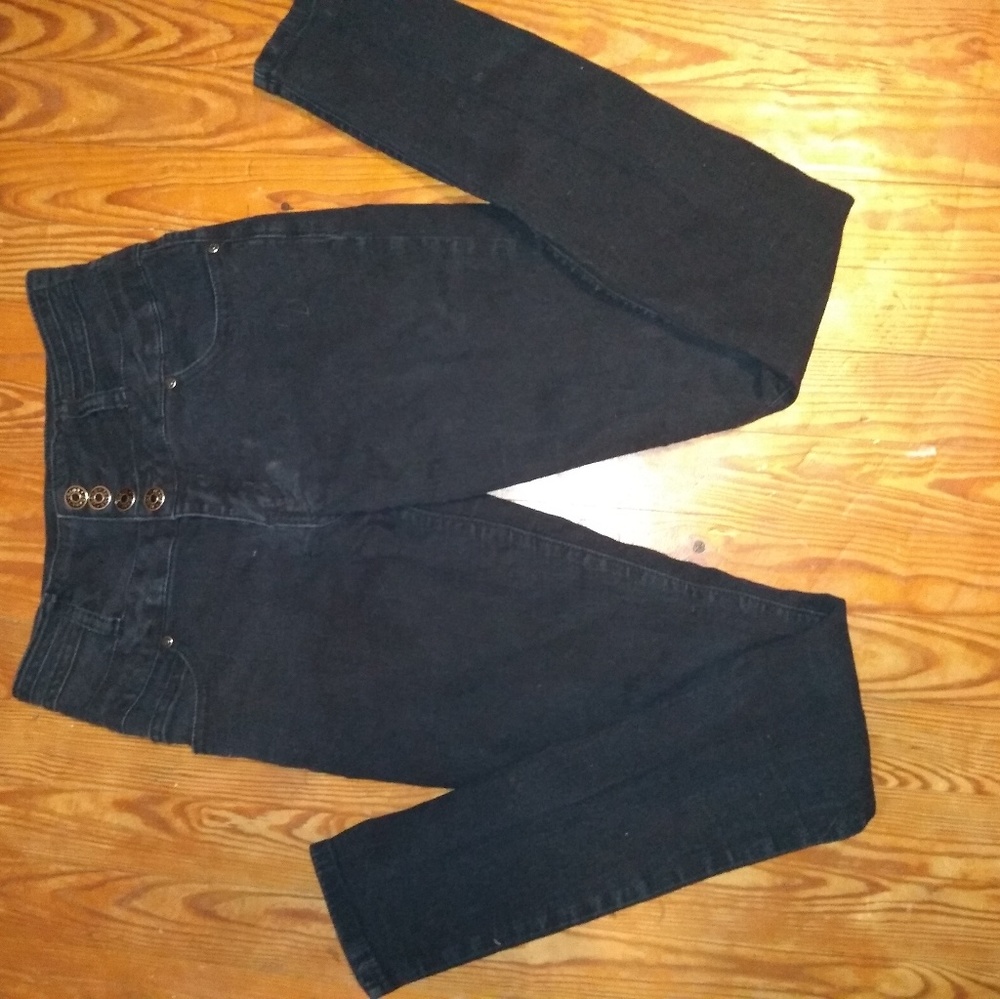 Black High Waisted Button Up Juniors Skinny Jeans